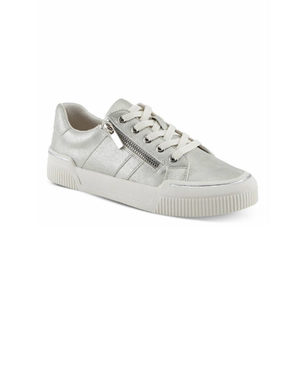 Patrizia Darah Silver Metallic Lace-Up Sneaker with Side Zip